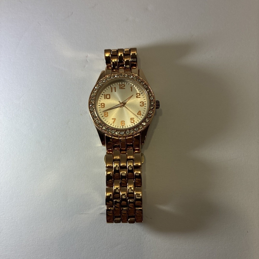 Watch Round Rose Gold Tone Link Bracelet New Battery Japan Runs Lady's Stylish - Picture 9 of 12